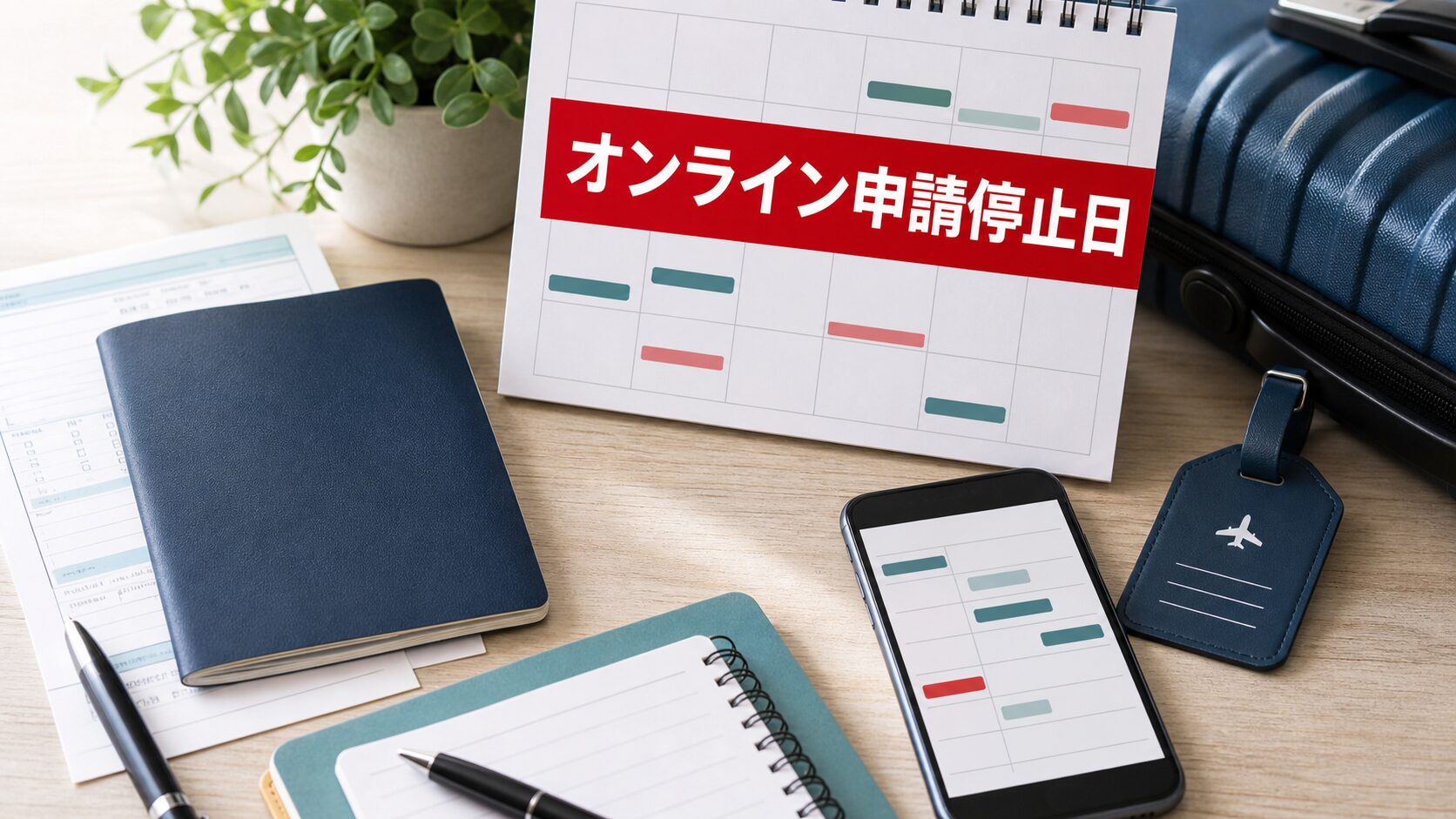 パスポートオンライン申請停止日を出発前に整理する机上イメージ