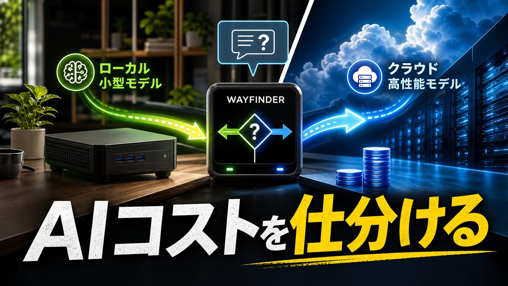 AIコストをローカルモデルとクラウドモデルに仕分けるWayfinderのアイキャッチ