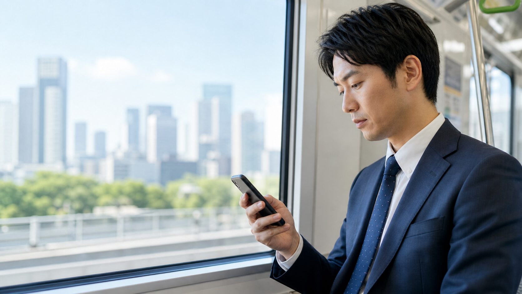 通勤中にスマートフォンで相場を確認する利用イメージ