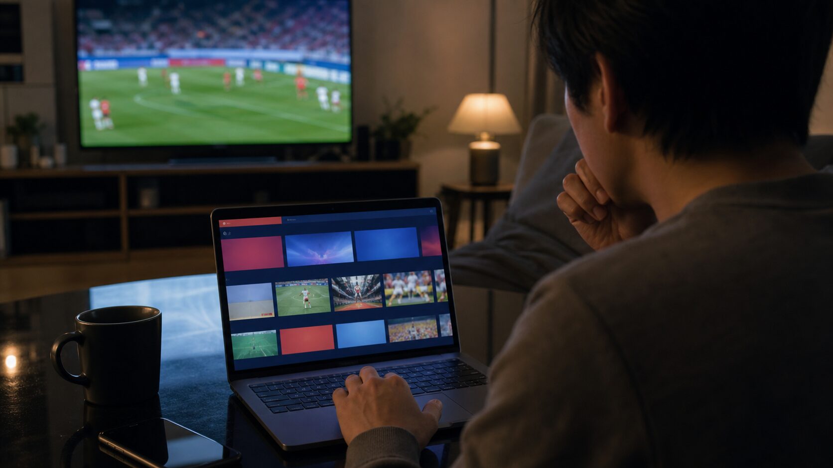 無料スポーツ配信リンクを開く前に迷う視聴者のイメージ