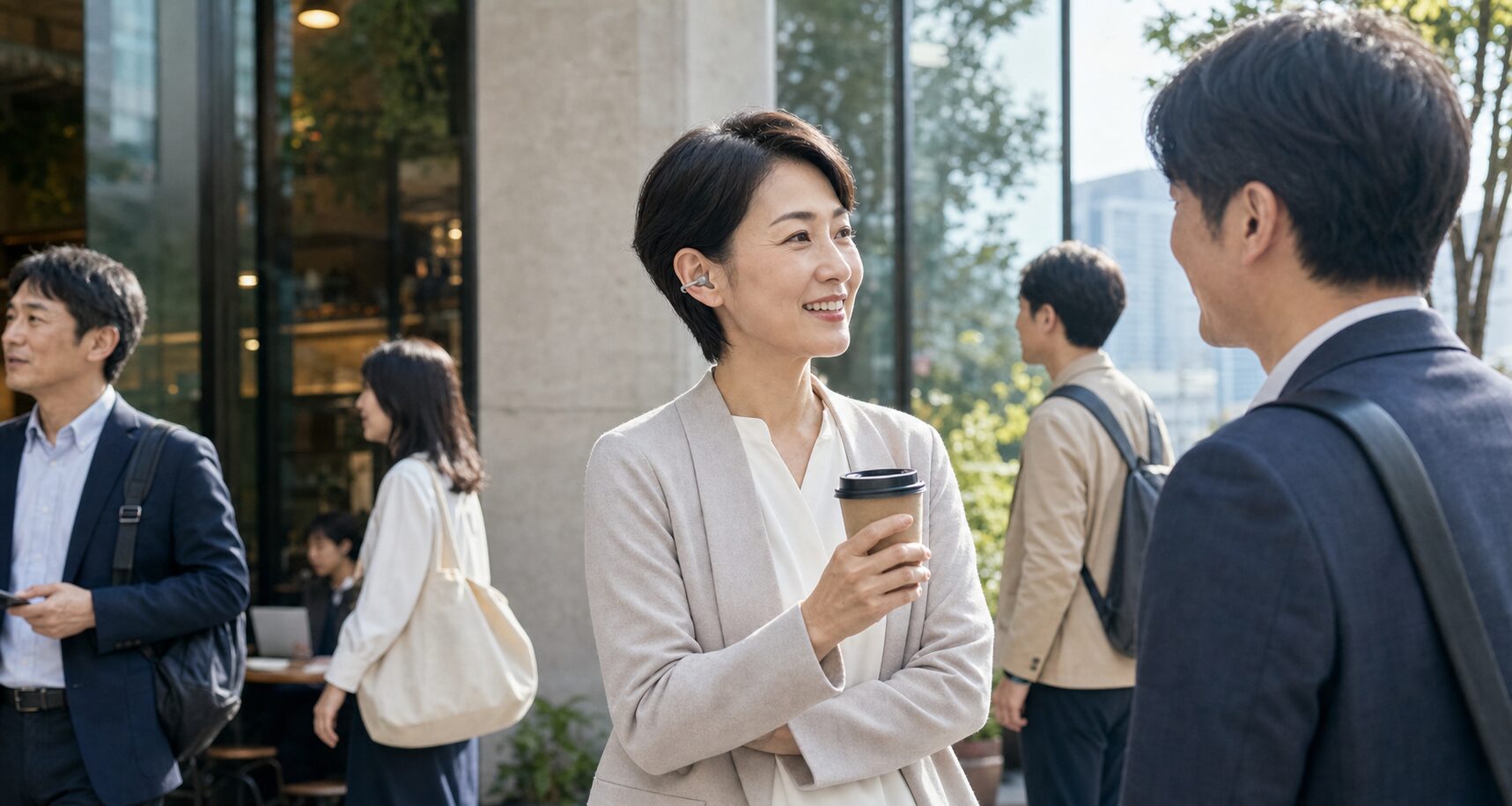 日常生活の中で聞こえケア機器が広がる様子のイメージ
