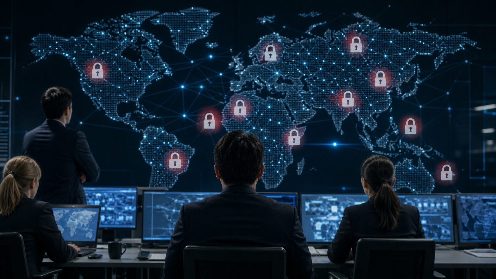 違法配信ドメインの国際的な押収を表すサイバー運用室のイメージ