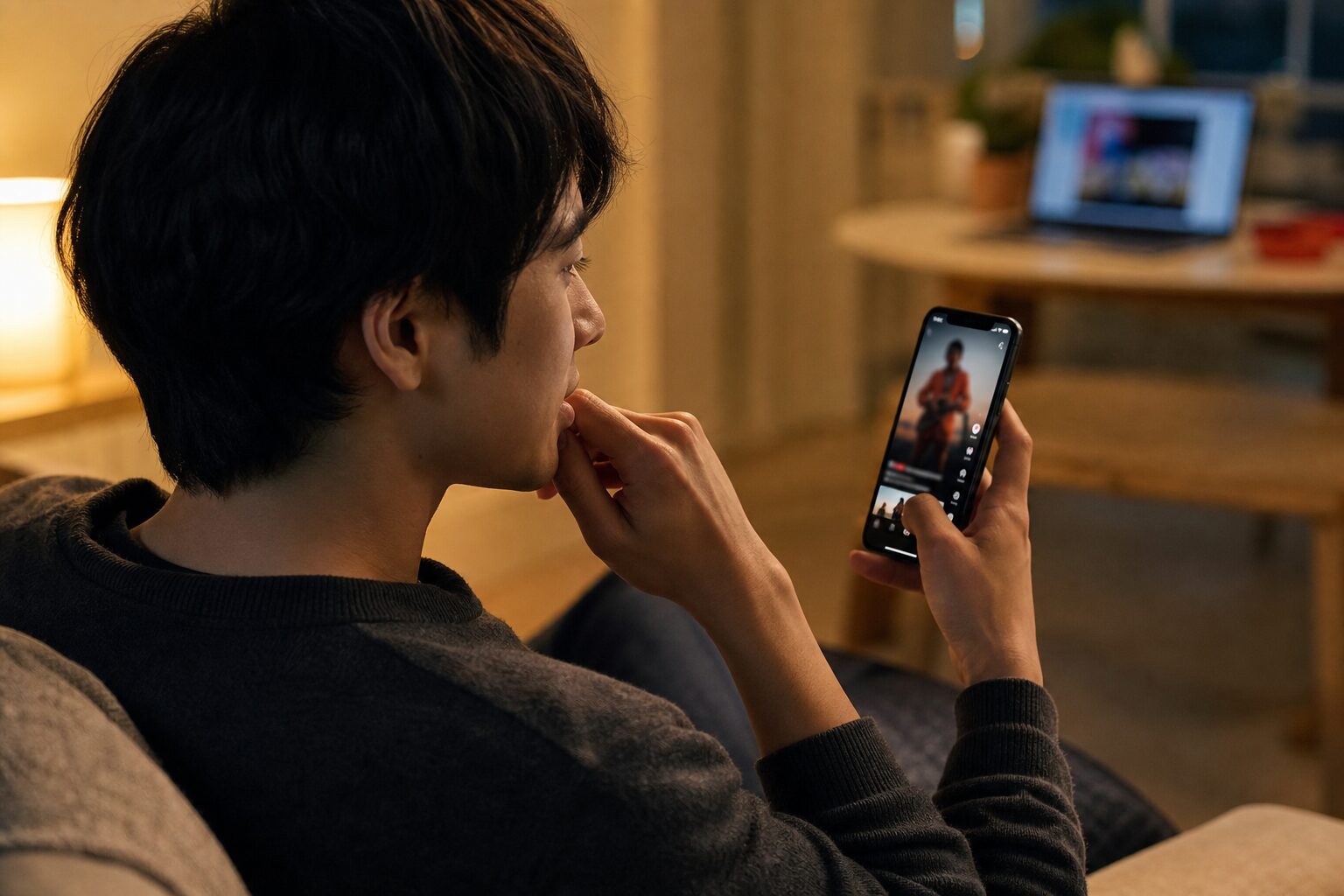 自宅でショート動画のおすすめを見続ける利用イメージ