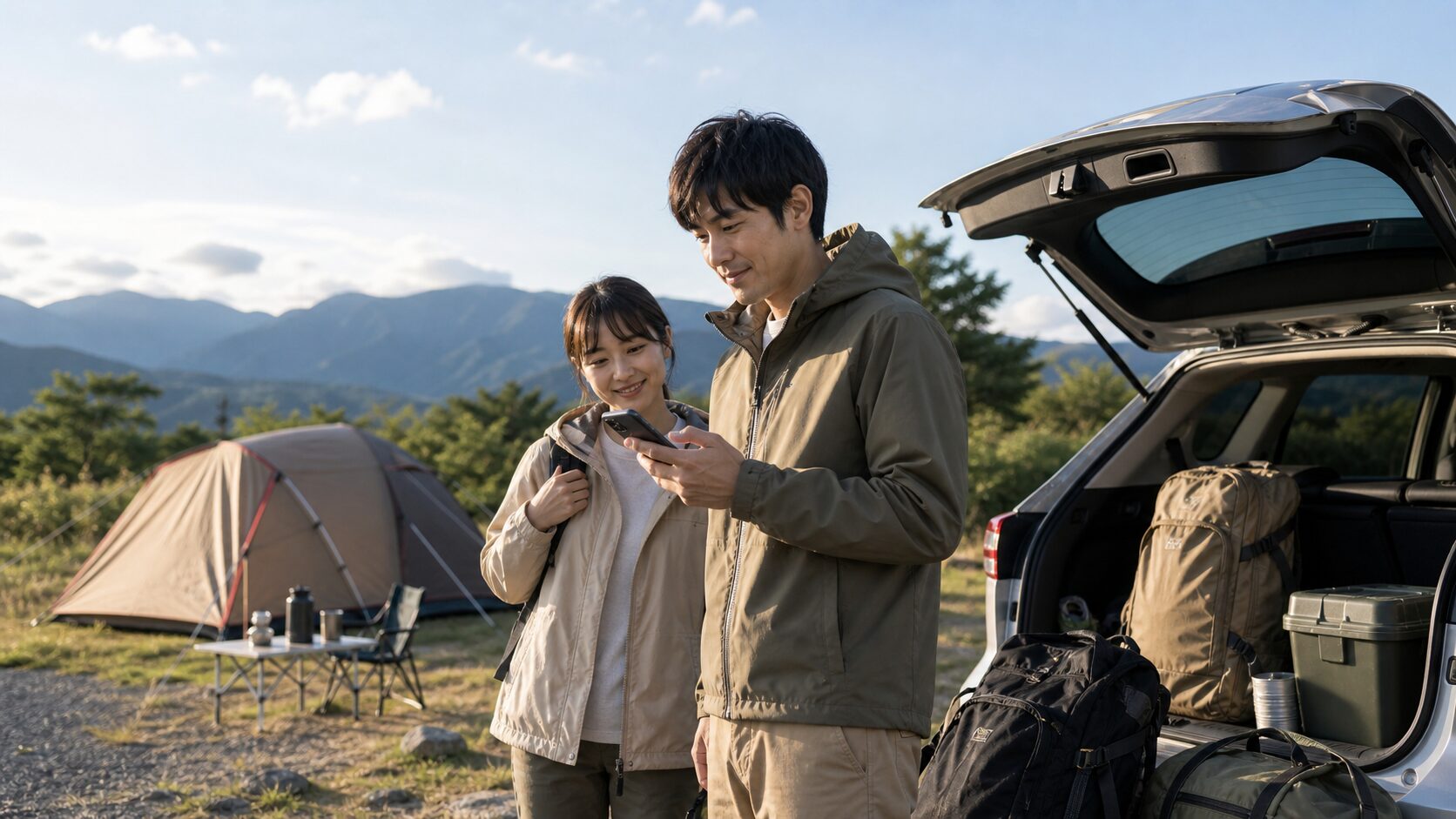 旅行先でスマホ接続を確認する屋外利用シーンのイメージ
