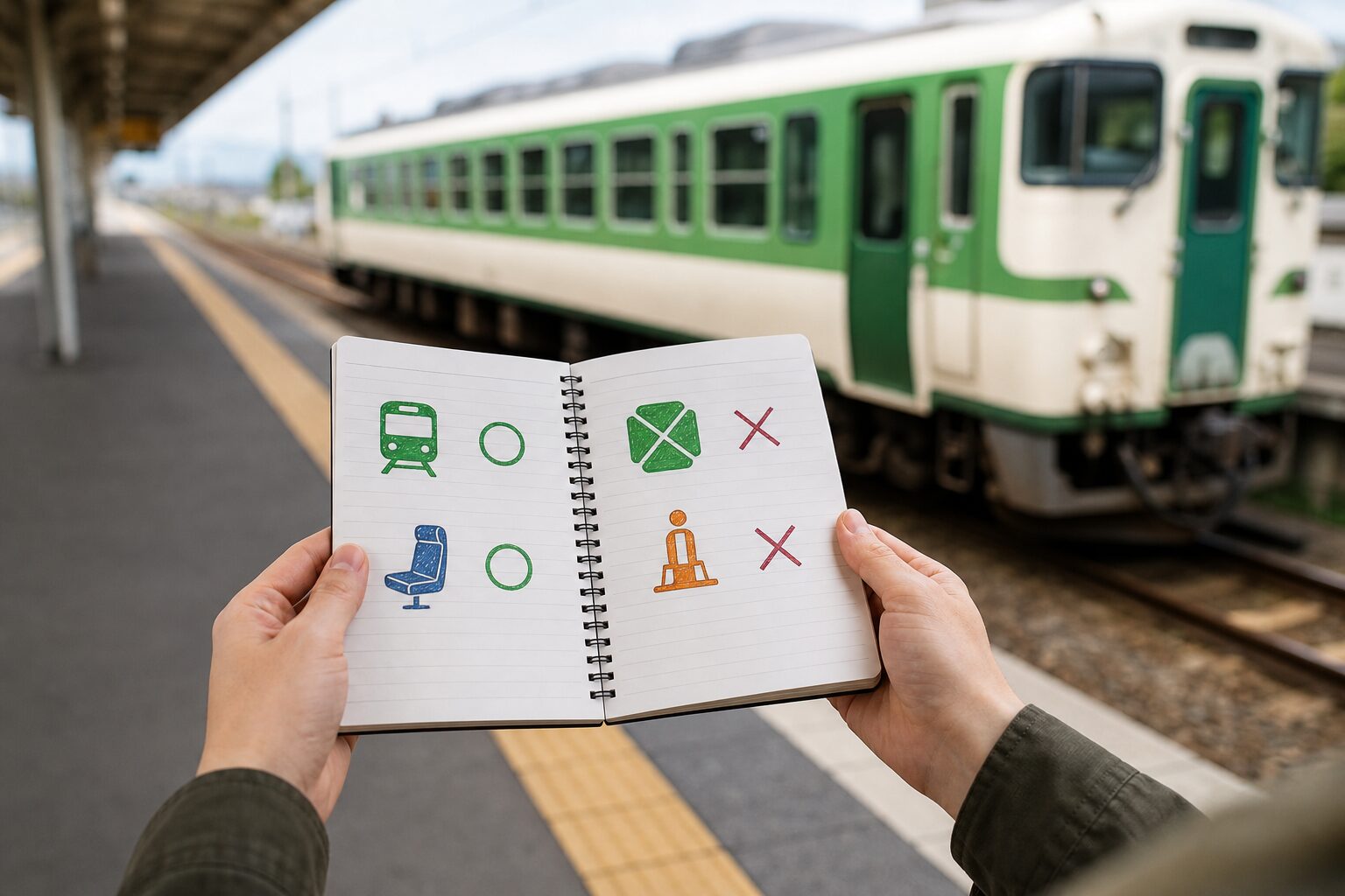普通列車と追加料金が必要な設備をノートで分ける生成画像