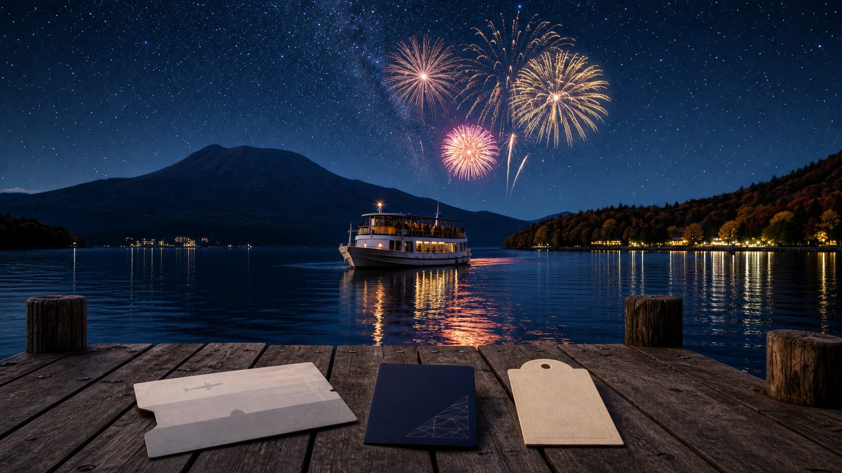 阿寒湖の夜に特別チャーター船と花火、3つの参加方法を検討する旅行イメージ