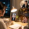 学生が夜にスマートフォンでAI面接を受け、観光施設の仕事と人の確認が重なるイメージ