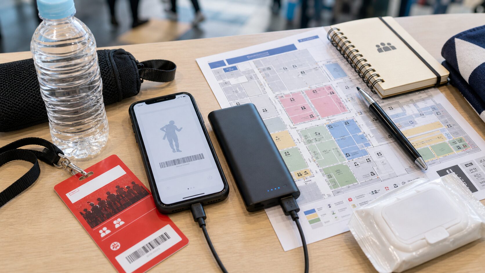 長いイベント日に備えてスマートフォンとモバイルバッテリーを用意するイメージ