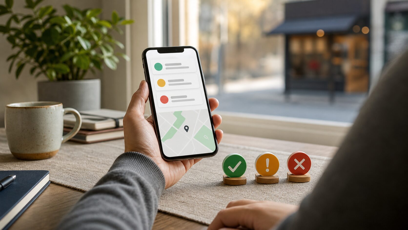 来店前に店舗情報と注文チャネルを確認するスマートフォンのイメージ