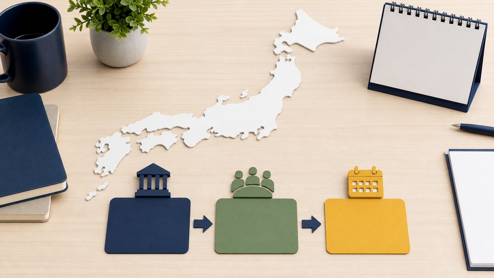 中央の目安と地方審議会の流れをカードで分けるイメージ