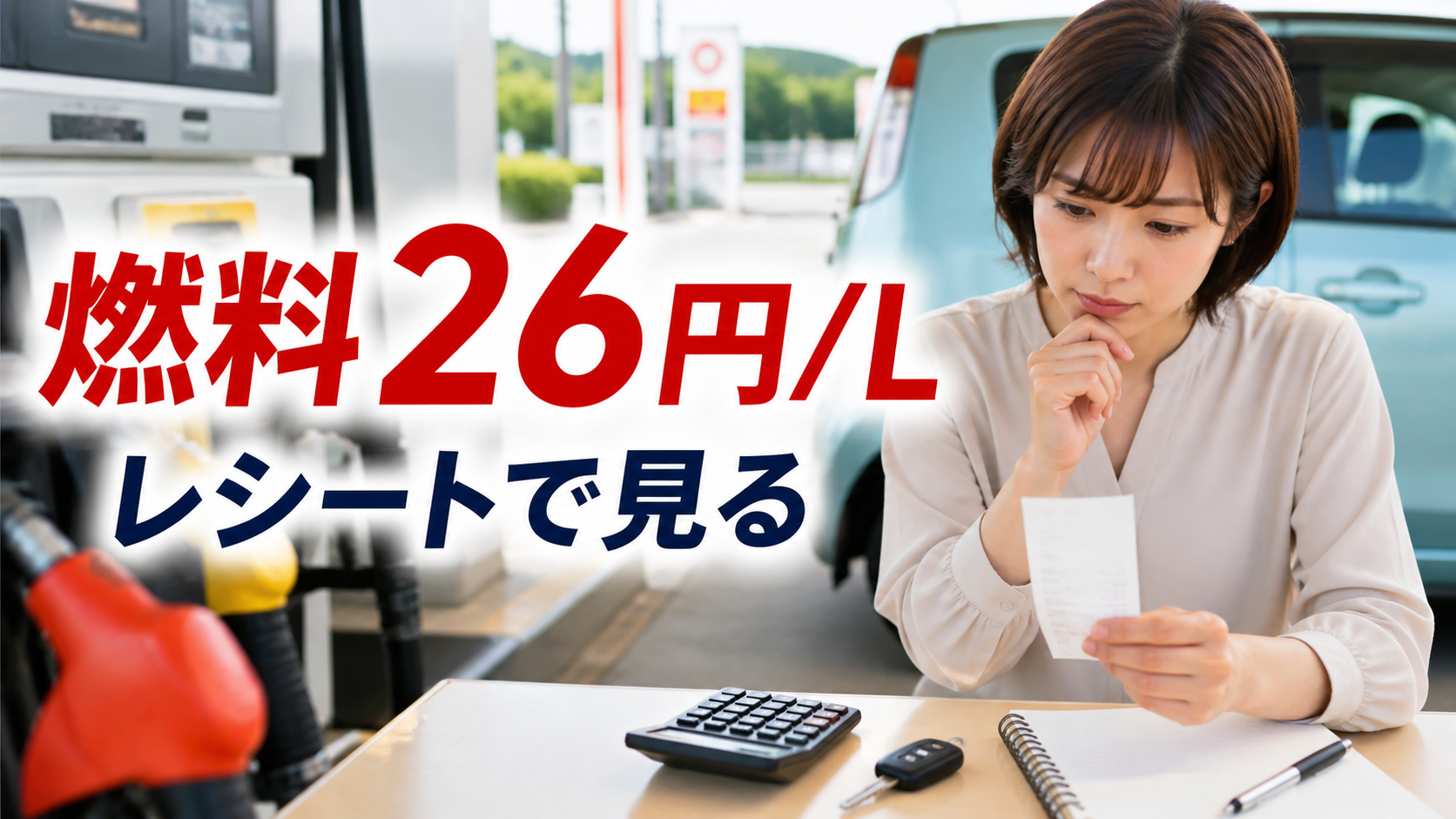 燃料26円支援とレシート単価を見比べる給油前のデスク