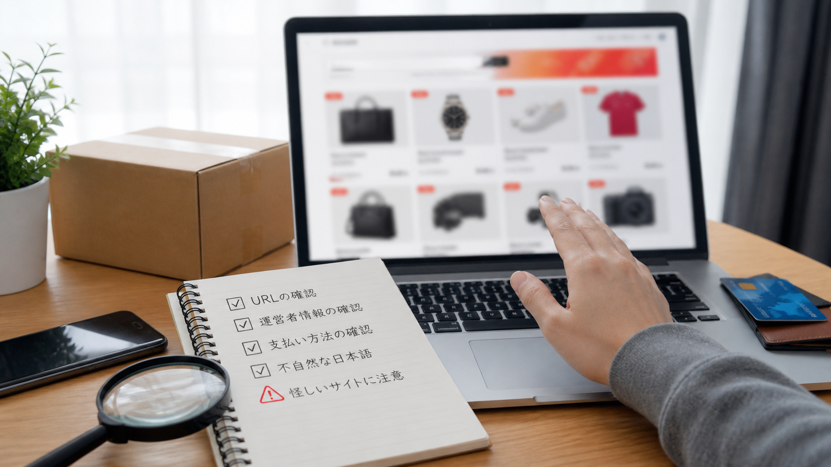 限定品の格安通販サイトを注文前にURLと支払い条件で見直すデスク