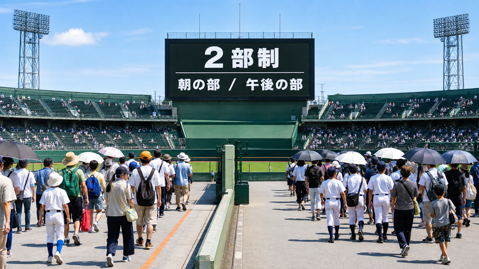 甲子園2部制で朝の部と午後の部を分けて観戦するイメージ