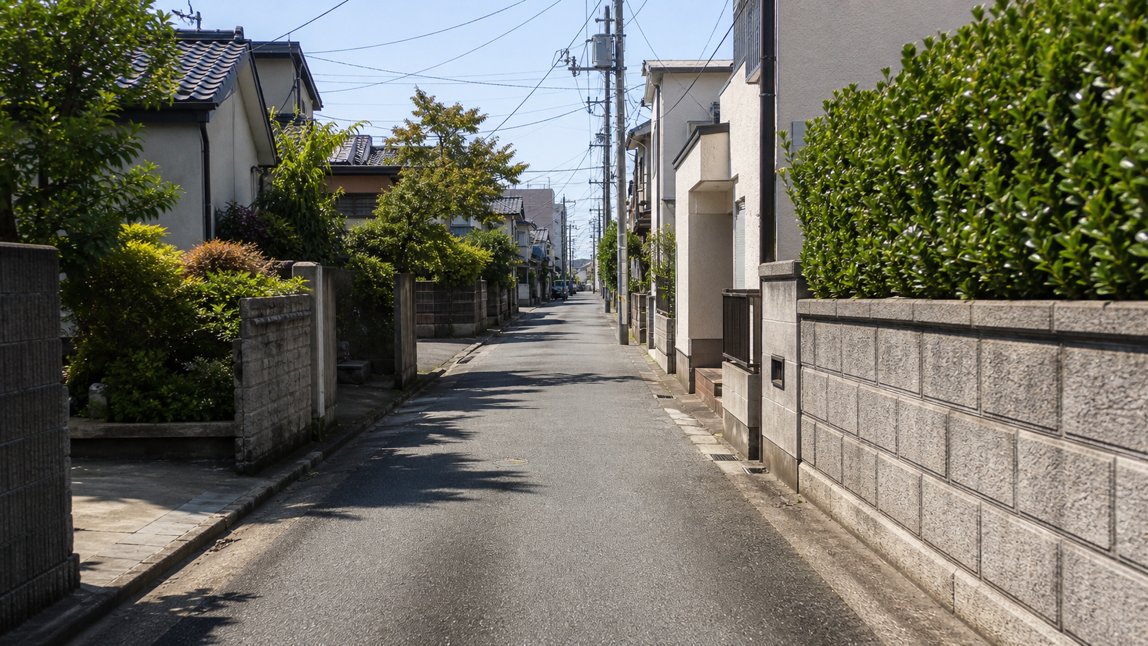 中央線のない住宅地の細い道路