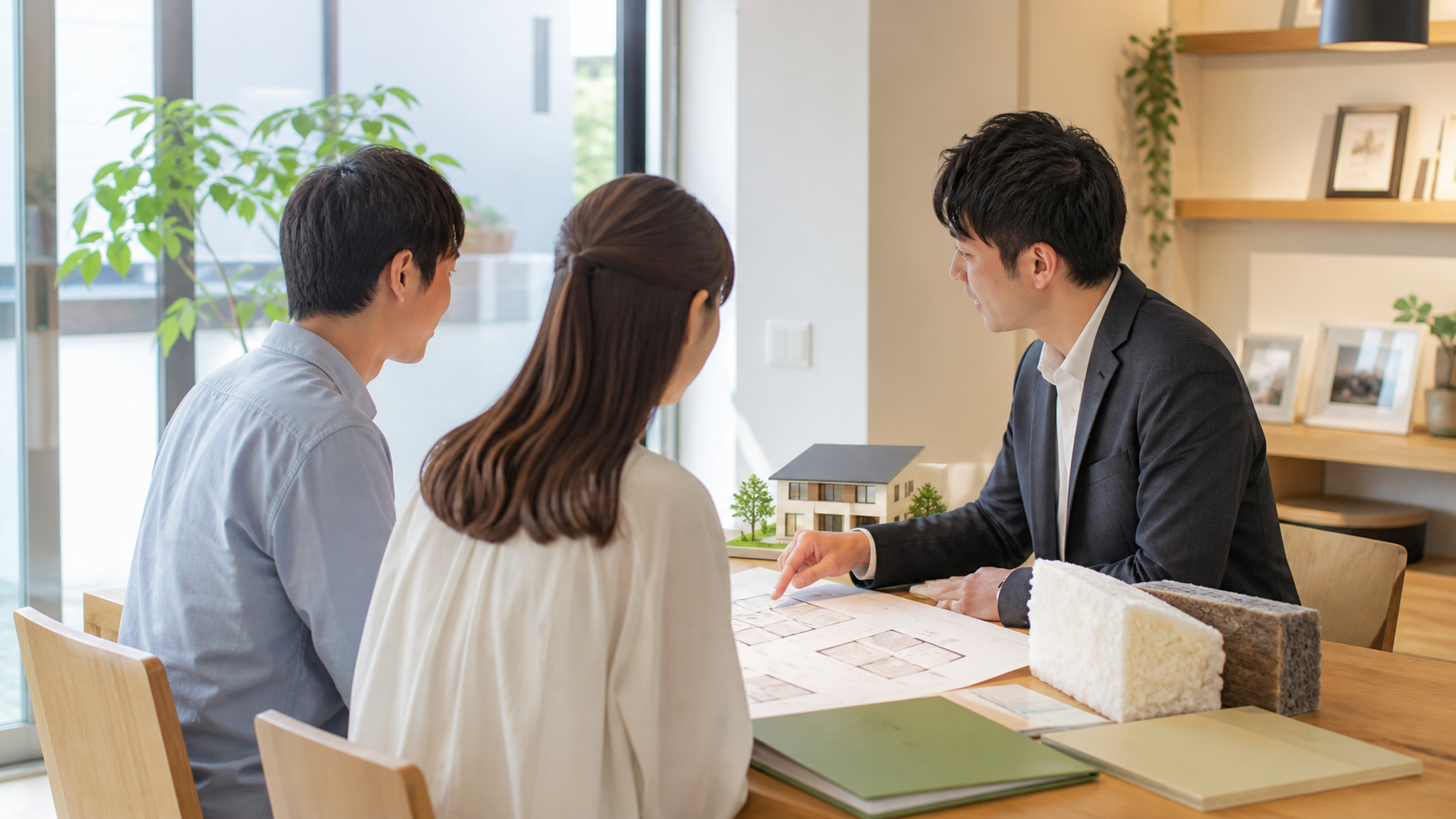 住宅補助金の対象条件を相談する家族と担当者のイメージ