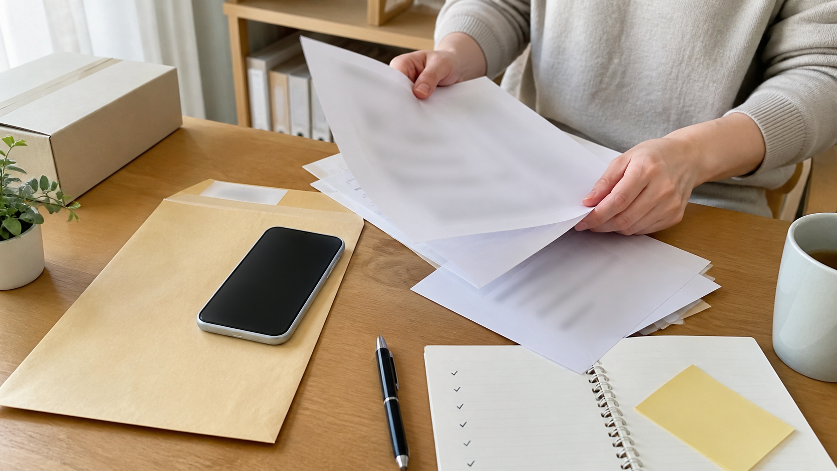 リコール手続き前に書類と記録を整理する家庭のデスクのイメージ