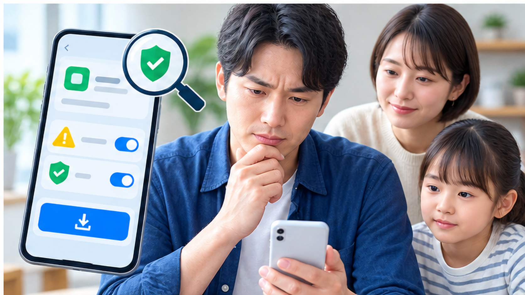 スマホアプリの権限と安全確認をチェックするイメージ