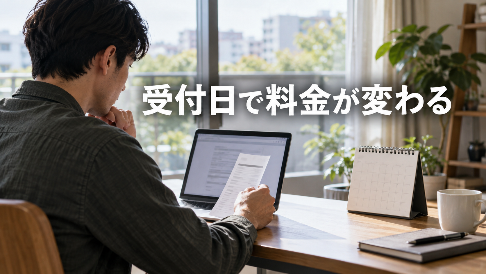 オンライン在留申請の受付日と料金の分岐を確認する人