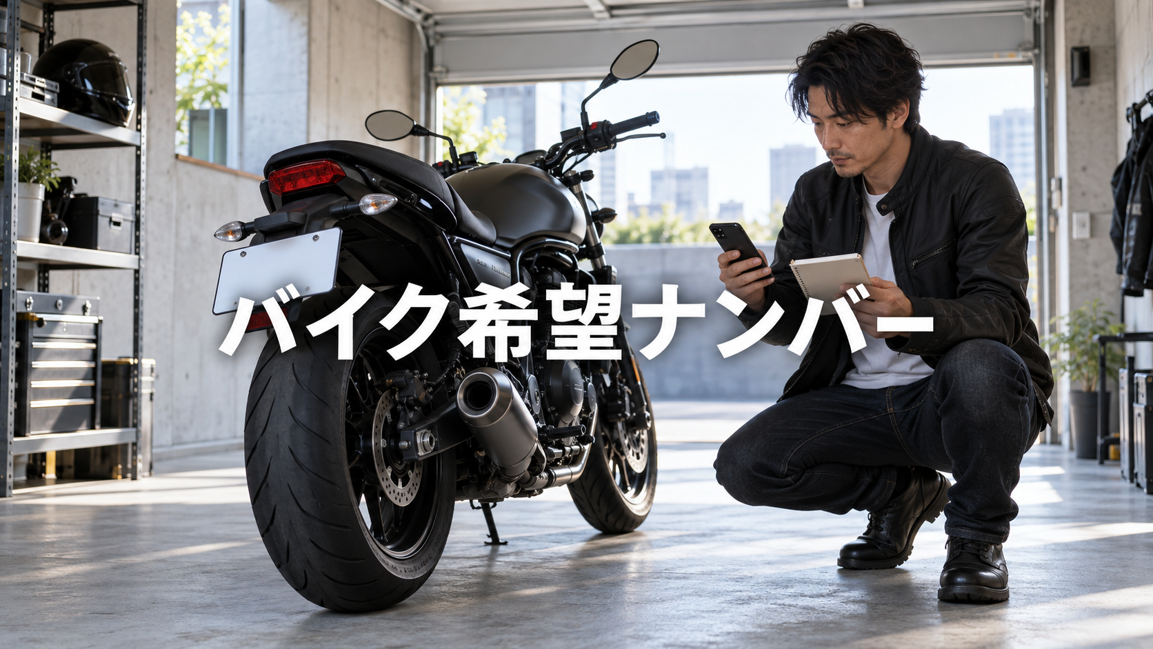 希望ナンバーを調べるバイク所有者とオートバイ