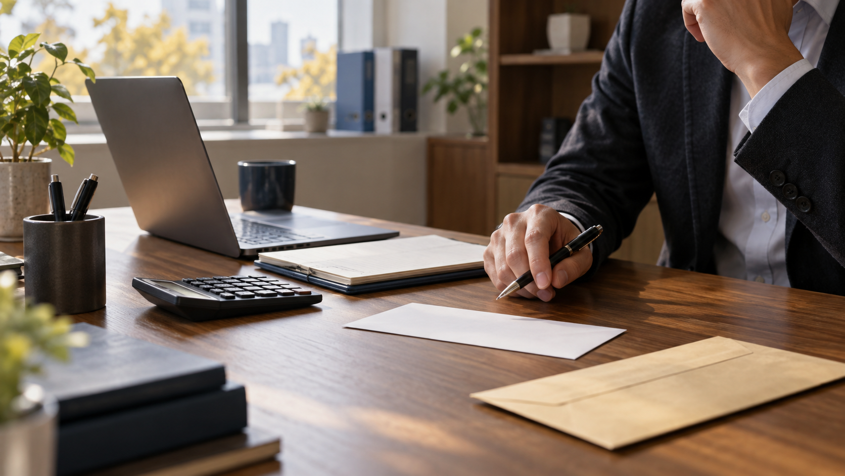 月末の決済準備をする小規模事業者の経理デスク