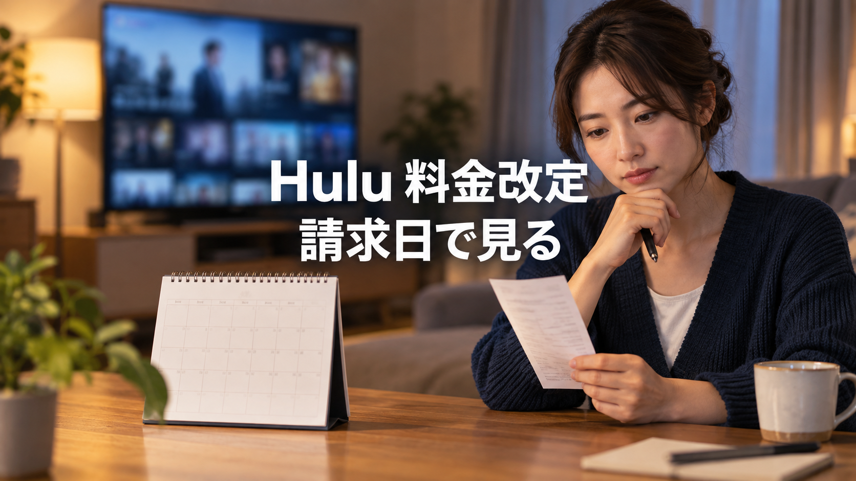 請求書とカレンダーを見ながら動画配信サービスの料金改定を考える人