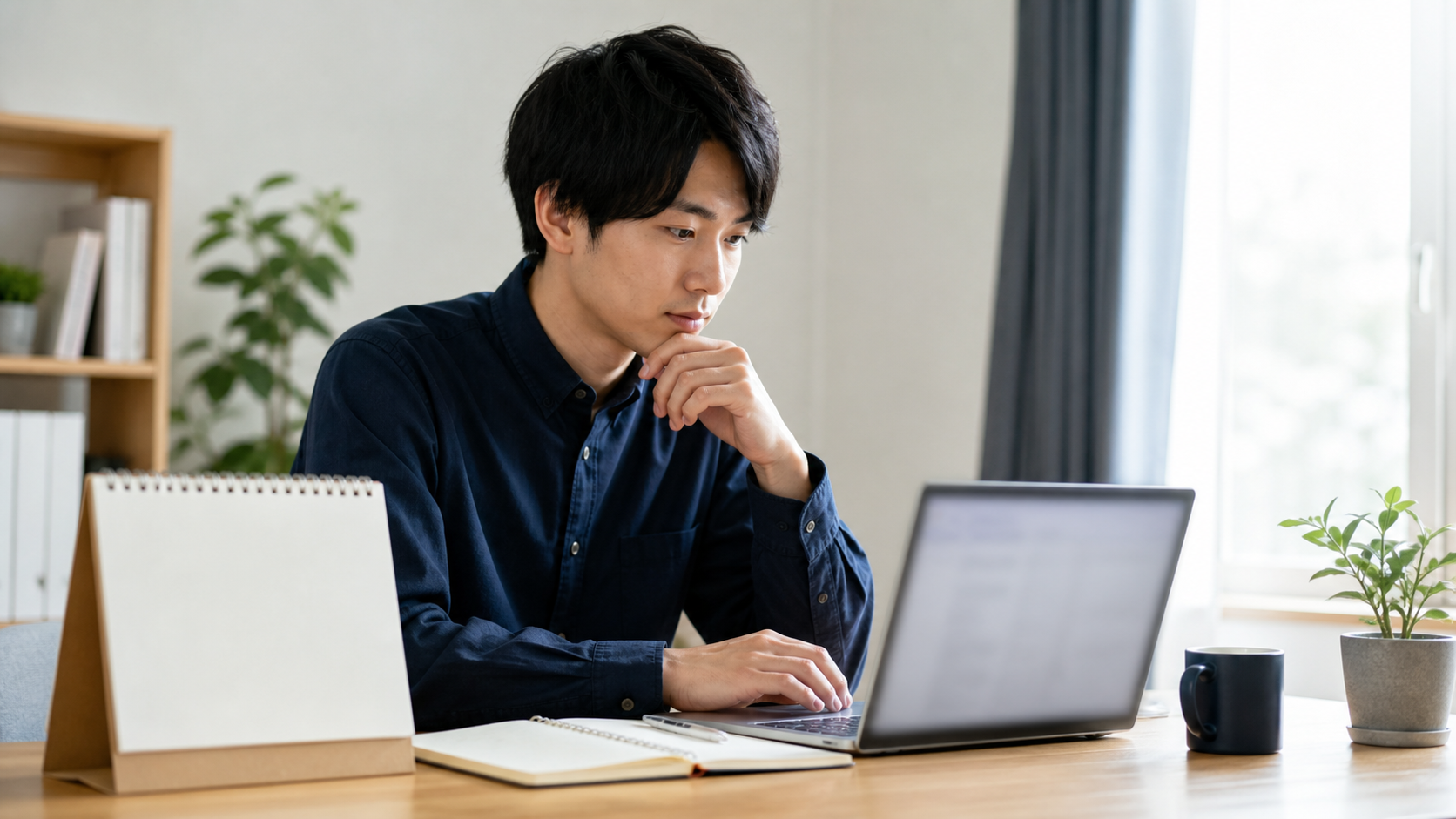 ノートPCで受験日を比較する作業机
