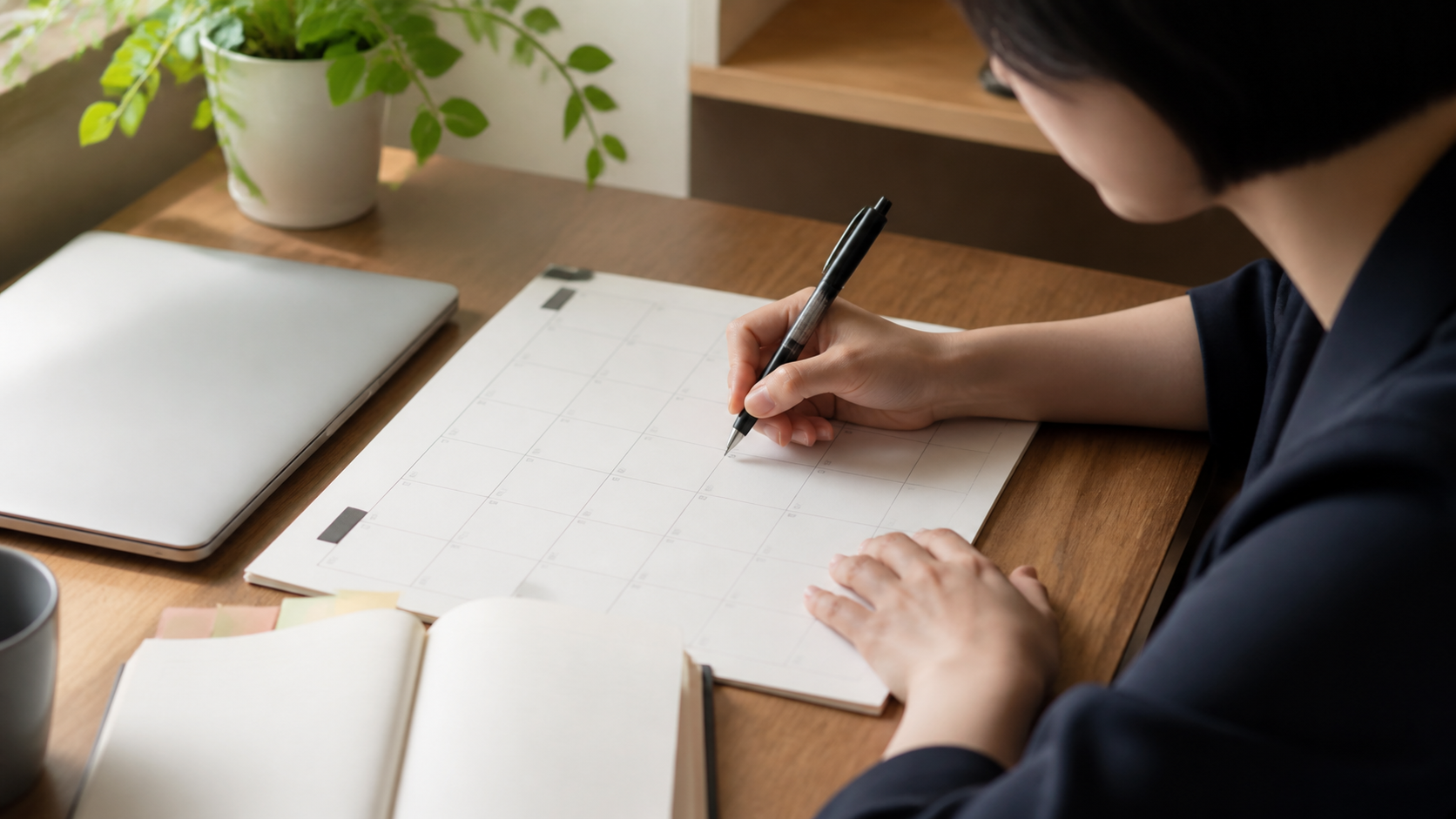 カレンダーに受験予定を書き込む手元