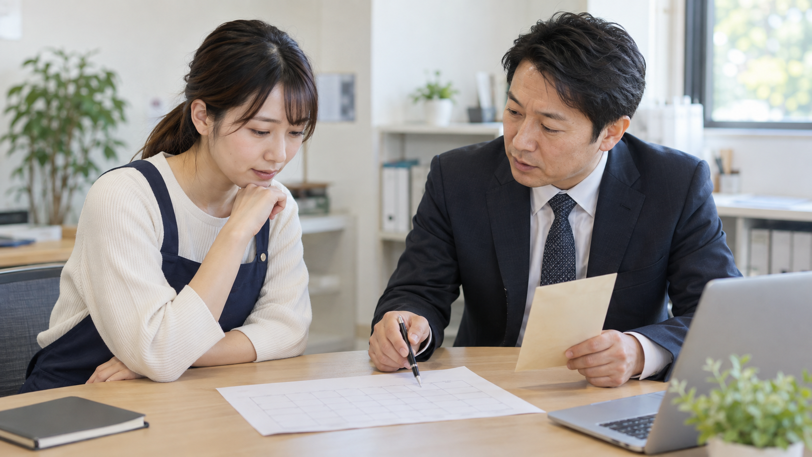 勤務条件を相談する短時間労働者と担当者