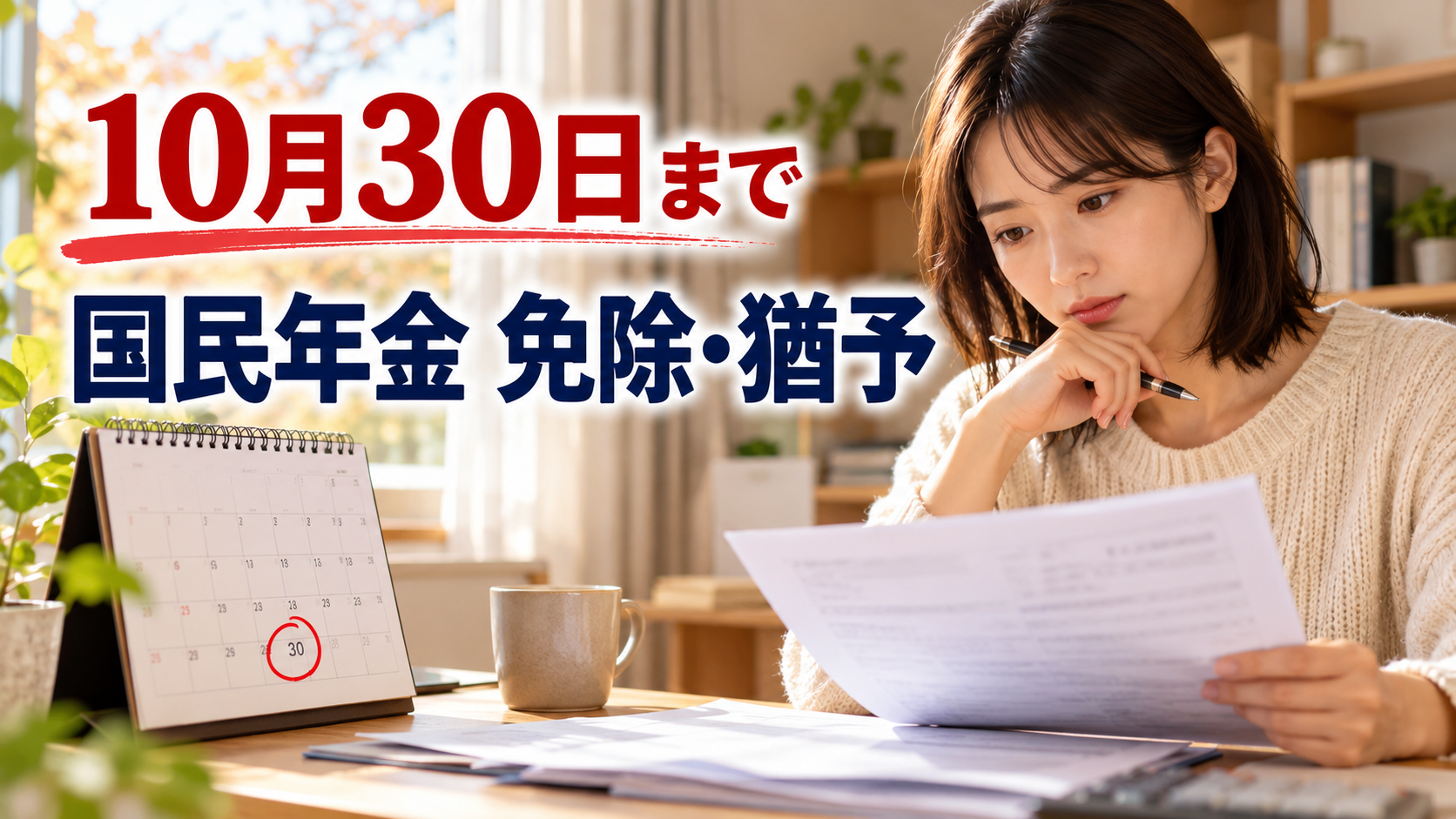 国民年金の免除・納付猶予の期限をカレンダーと書類で確認する人