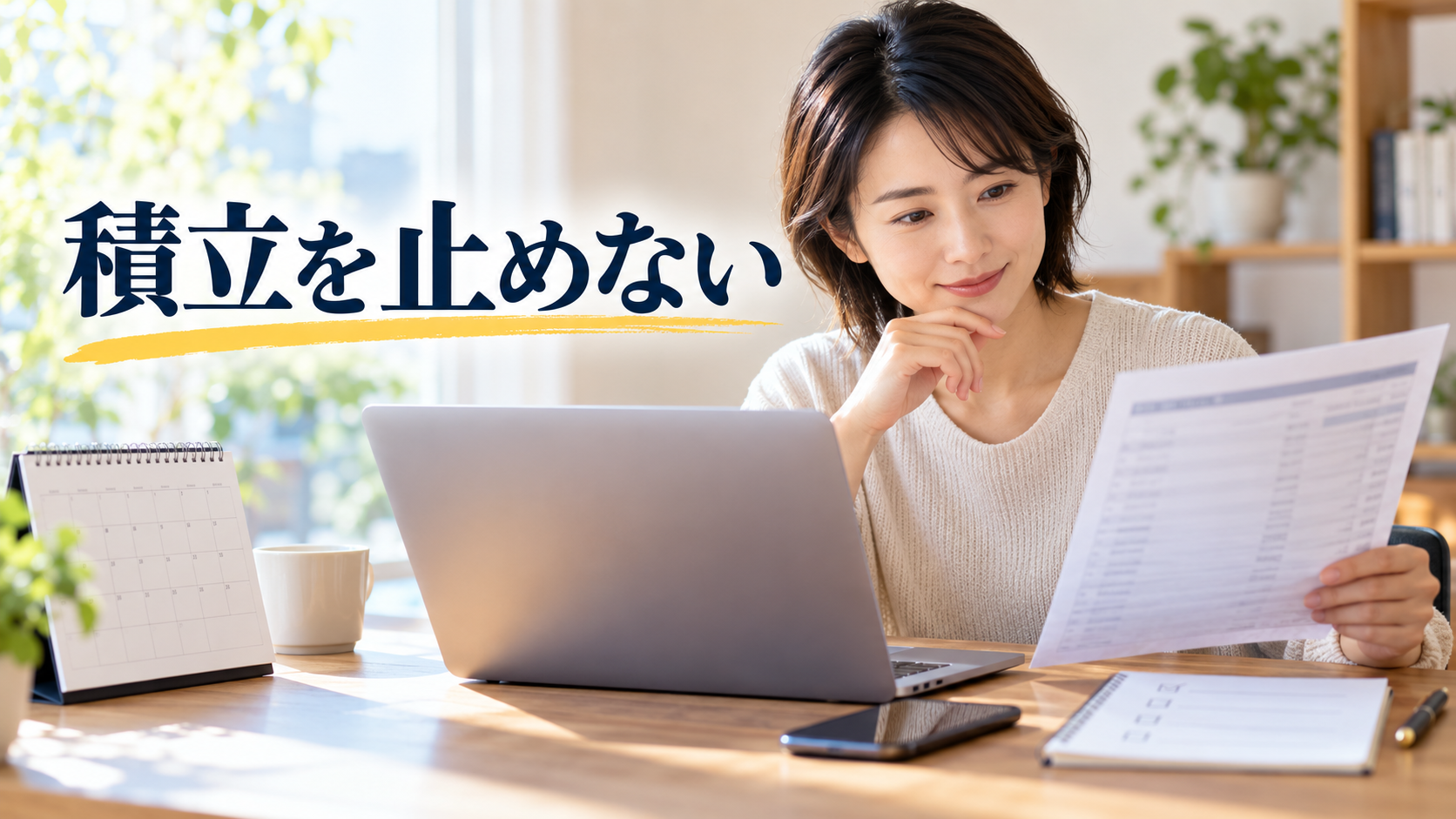 積立を止めないためにカレンダーとノートパソコンを確認する人